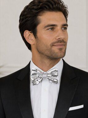 Bow Tie Banded Sequin Sparkle - Polyester - Silver - NWT